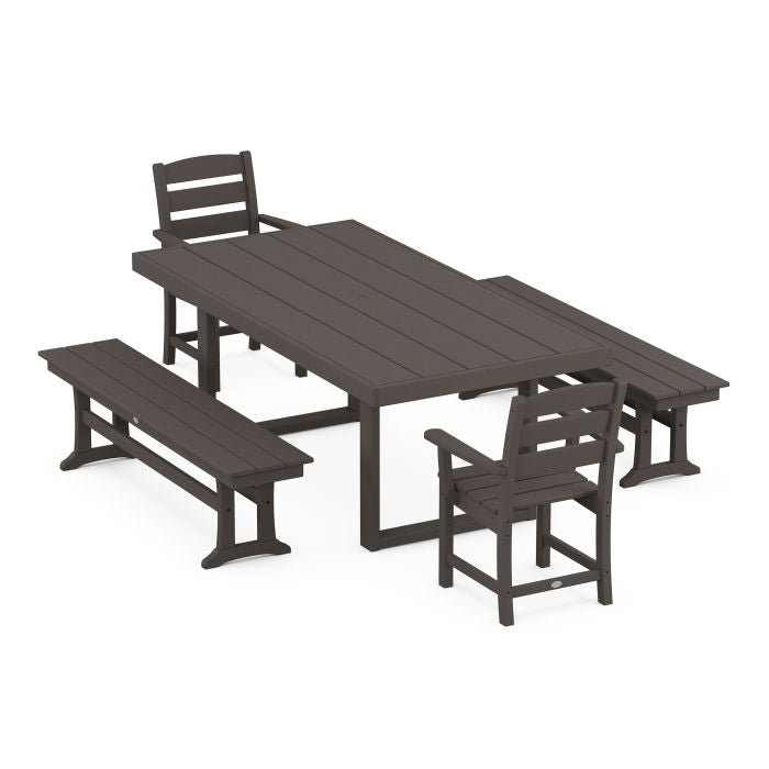 Lakeside 5-Piece Dining Set with Benches in Vintage Finish