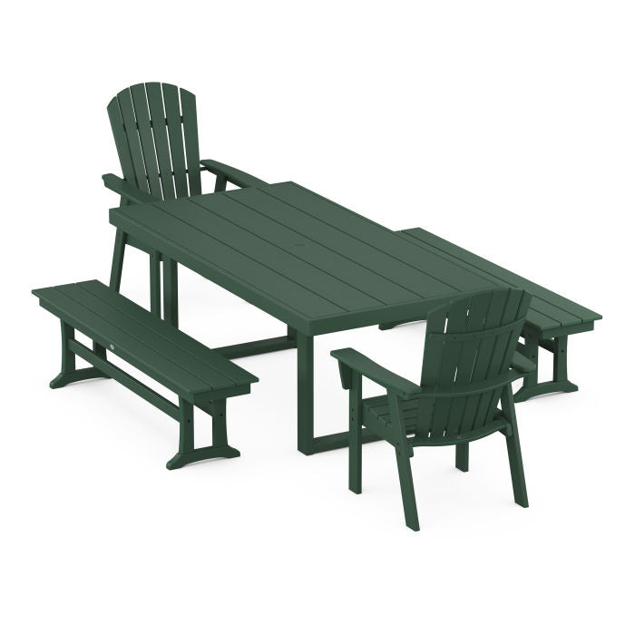 Nautical Curveback Adirondack 5-Piece Dining Set with Benches
