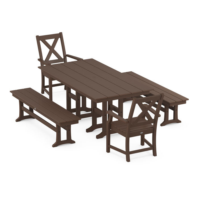 Braxton 5-Piece Farmhouse Dining Set with Benches