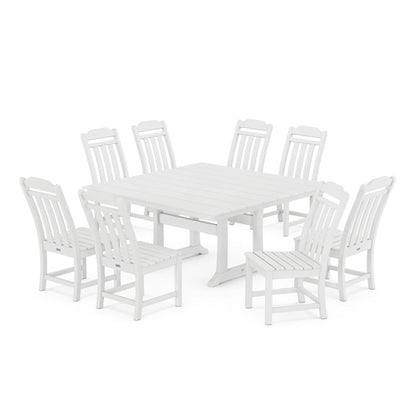 Country Living 9-Piece Square Farmhouse Side Chair Dining Set with Trestle Legs