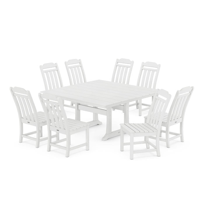 Country Living 9-Piece Square Farmhouse Side Chair Dining Set with Trestle Legs