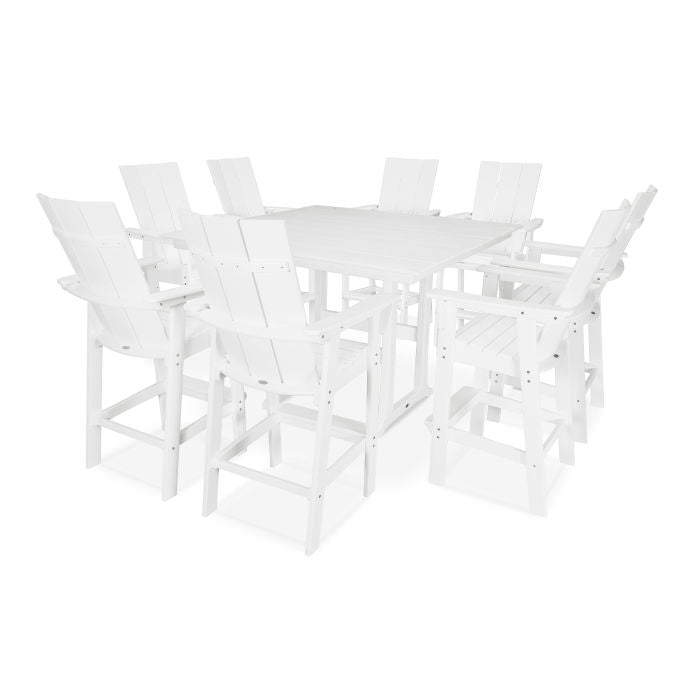 Modern Curveback Adirondack 9-Piece Farmhouse Trestle Bar Set in Vintage Finish