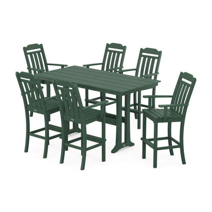 Country Living Arm Chair 7-Piece Farmhouse Bar Set with Trestle Legs