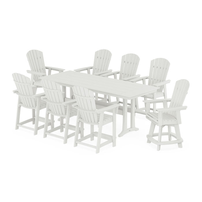 Nautical Curveback Adirodack Swivel 9-Pie Farmhouse Swivel Counter Set with Trestle Legs in Vintage Finish