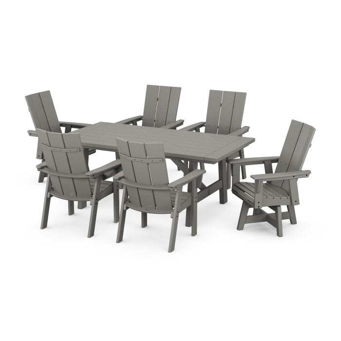 Modern Curveback Adirondack 7-Piece Rustic Farmhouse Swivel Dining Set