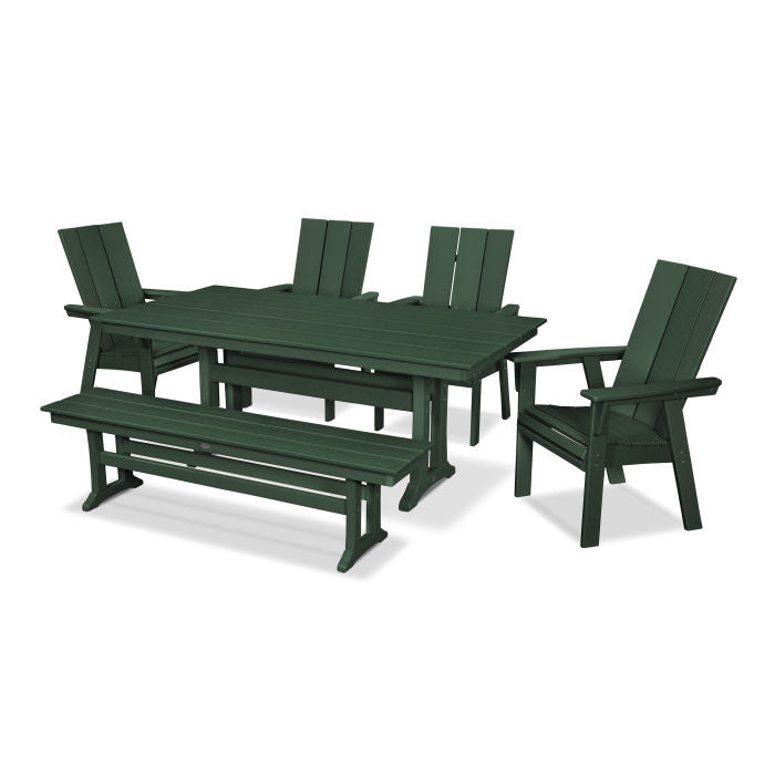 Modern Curveback Adirondack 6-Piece Farmhouse Dining Set with Trestle Legs and Bench