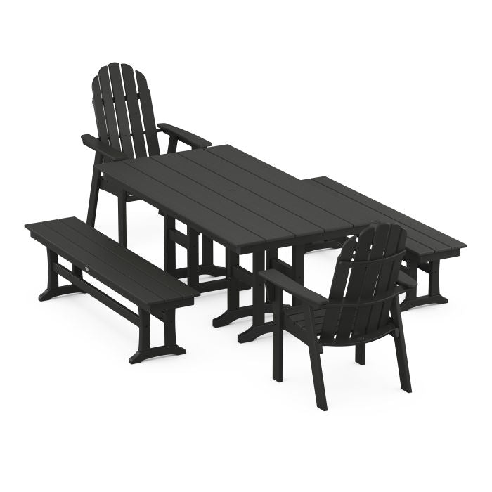 Vineyard Curveback Adirondack 5-Piece Farmhouse Dining Set with Benches