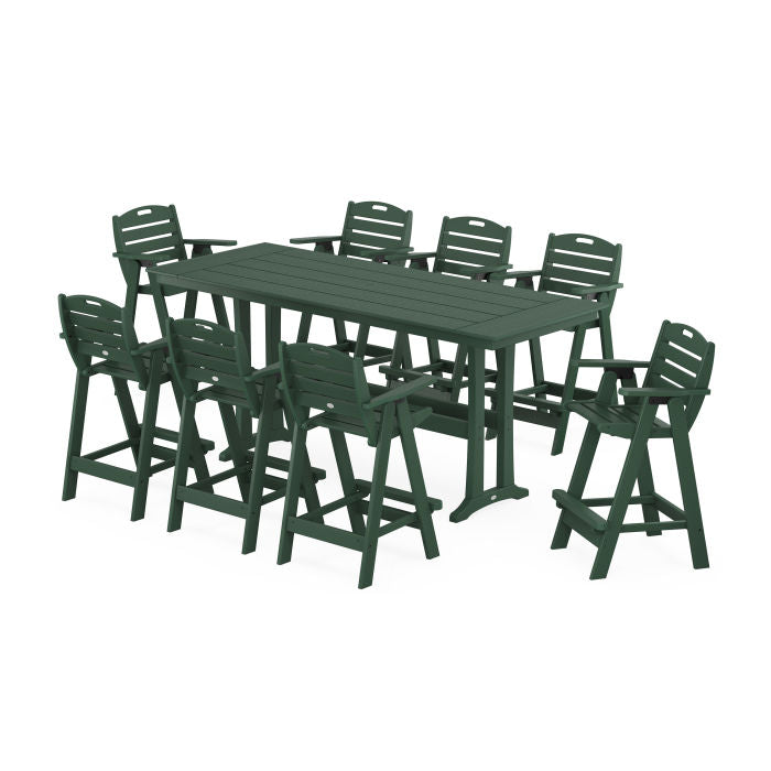 Nautical 9-Piece Farmhouse Bar Set with Trestle Legs