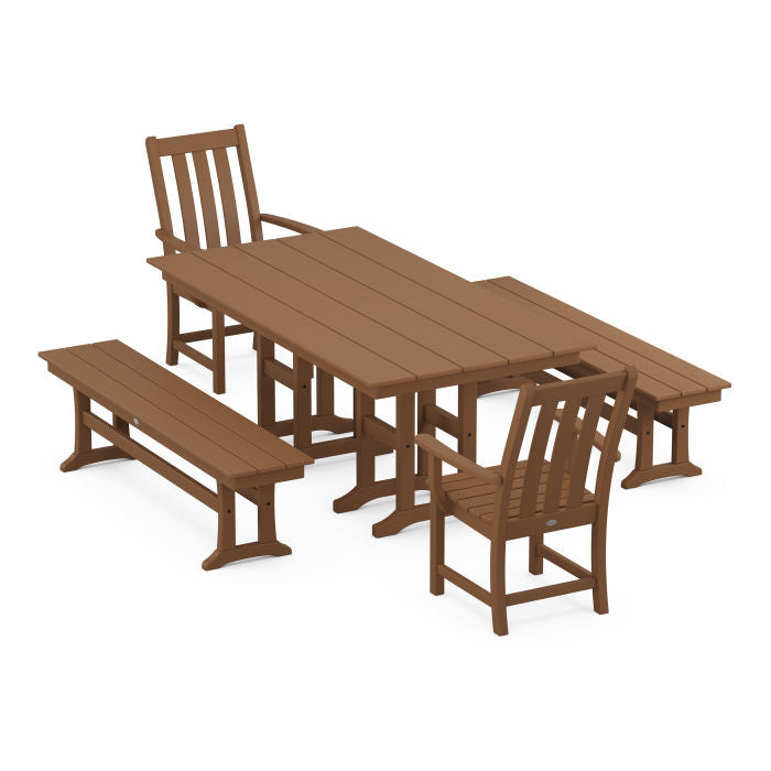 Vineyard 5-Piece Farmhouse Dining Set with Benches