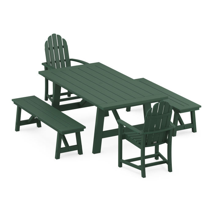 Classic Adirondack 5-Piece Rustic Farmhouse Dining Set With Benches