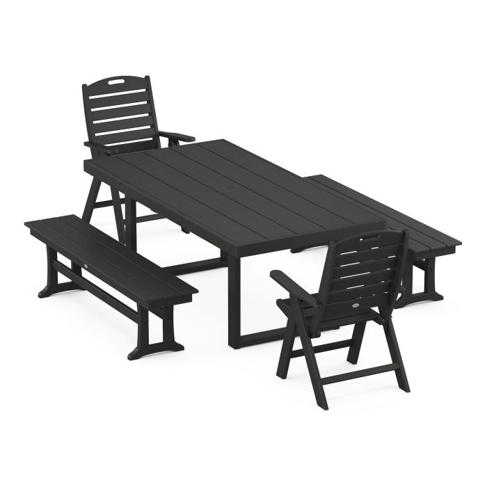 Nautical Folding Highback 5-Piece Dining Set with Trestle Legs