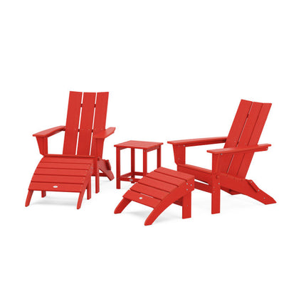 Modern Folding Adirondack Chair 5-Piece Set with Ottomans and 18" Side Table