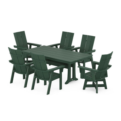 Modern Curveback Adirondack Swivel Chair 7-Piece Farmhouse Dining Set With Trestle Legs