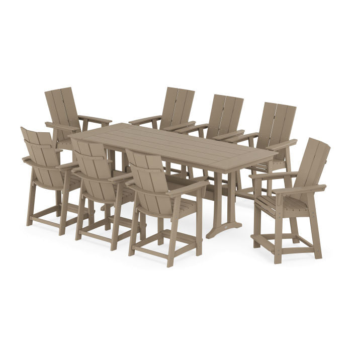 Modern Curveback Adirondack 9-Piece Farmhouse Counter Set with Trestle Legs in Vintage Finish