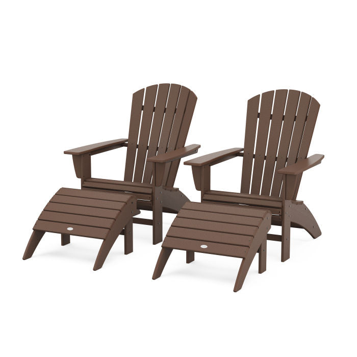 Nautical Curveback Adirondack Chair 4-Piece Set with Ottomans