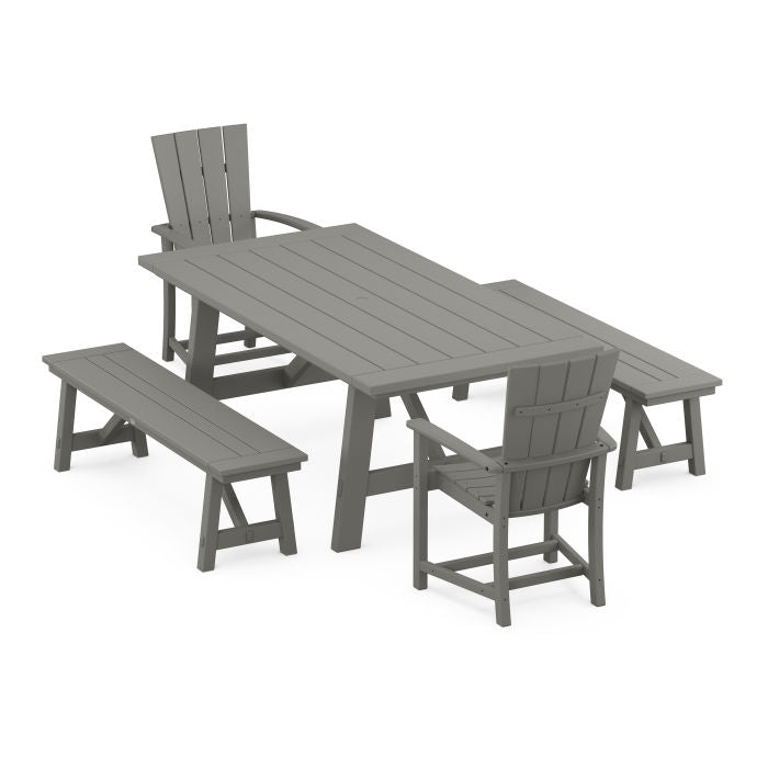 Quattro 5-Piece Rustic Farmhouse Dining Set With Benches