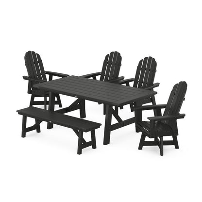 Vineyard Curveback Adirondack Swivel Chair 6-Piece Rustic Farmhouse Dining Set With Bench