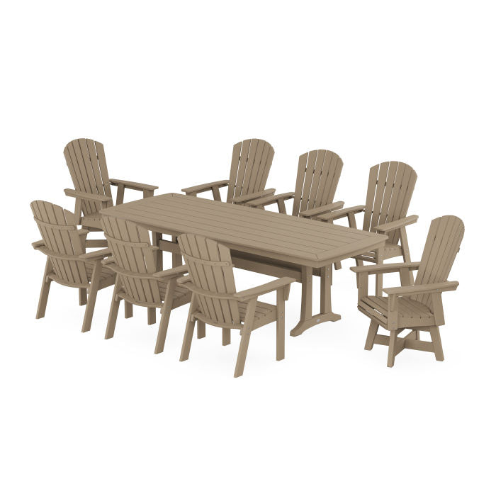 Nautical Curveback Adirondack Swivel 9-Piece Dining Set with Trestle Legs in Vintage Finish