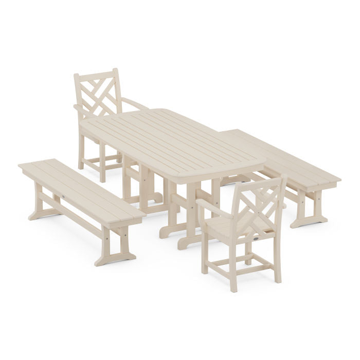 Chippendale 5-Piece Dining Set with Benches