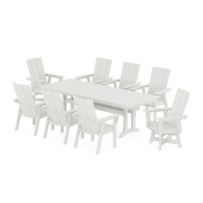 Modern Curveback Adirondack Swivel 9-Piece Farmhouse Dining Set with Trestle Legs in Vintage Finish
