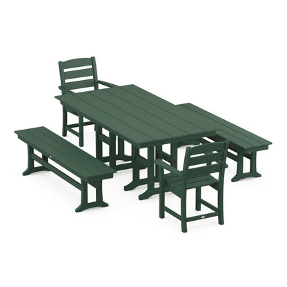 Lakeside 5-Piece Farmhouse Dining Set with Benches