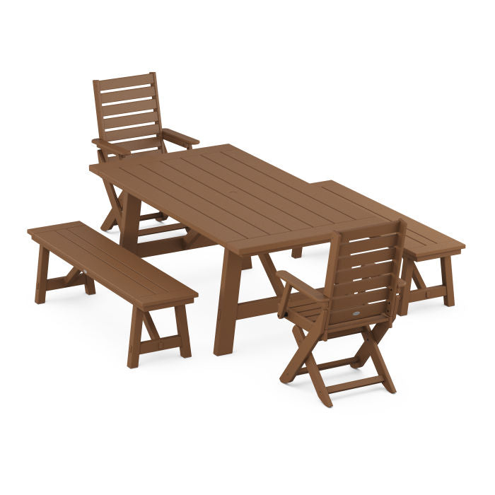 Captain 5-Piece Rustic Farmhouse Dining Set With Benches