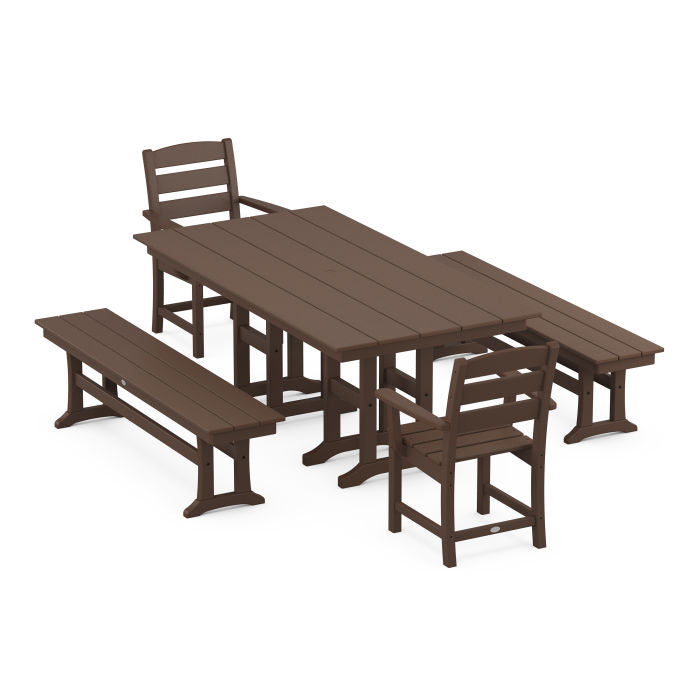 Lakeside 5-Piece Farmhouse Dining Set with Benches