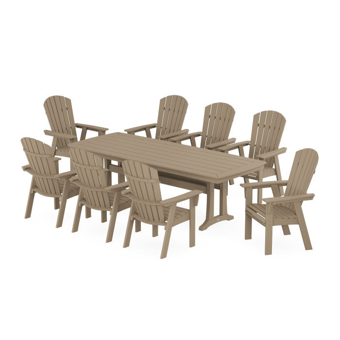 Nautical Curveback Adirondack 9-Piece Dining Set with Trestle Legs in Vintage Finish