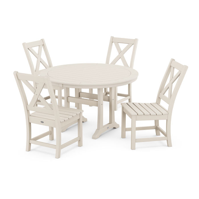 Braxton Side Chair 5-Piece Round Dining Set With Trestle Legs