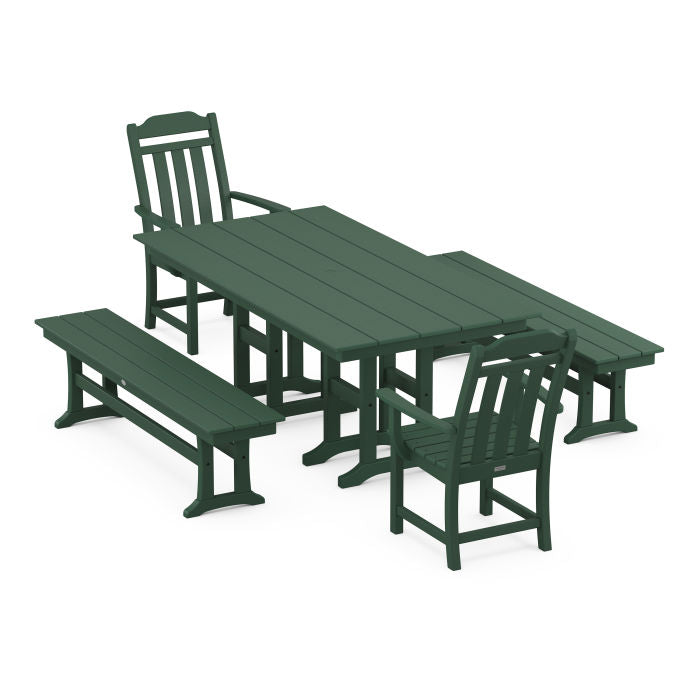 Country Living 5-Piece Farmhouse Dining Set with Benches