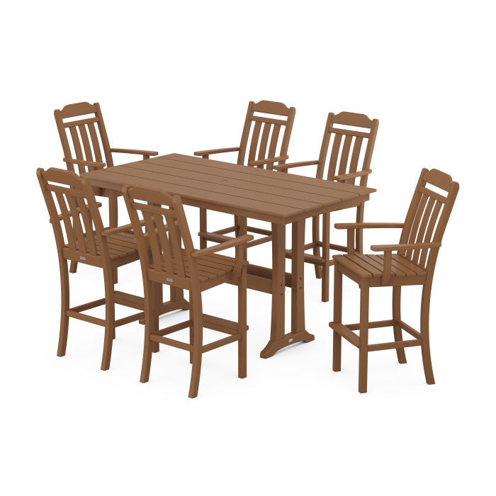 Country Living Arm Chair 7-Piece Farmhouse Bar Set with Trestle Legs