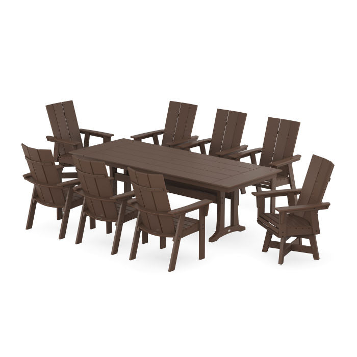 Modern Curveback Adirondack Swivel 9-Piece Farmhouse Dining Set with Trestle Legs