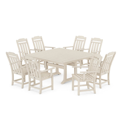 Country Living 9-Piece Square Dining Set with Trestle Legs