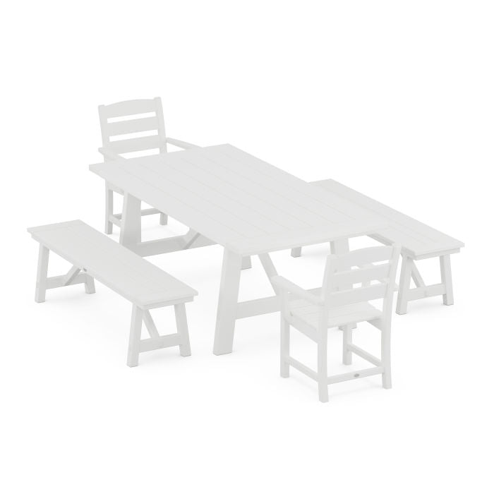 Lakeside 5-Piece Rustic Farmhouse Dining Set With Benches