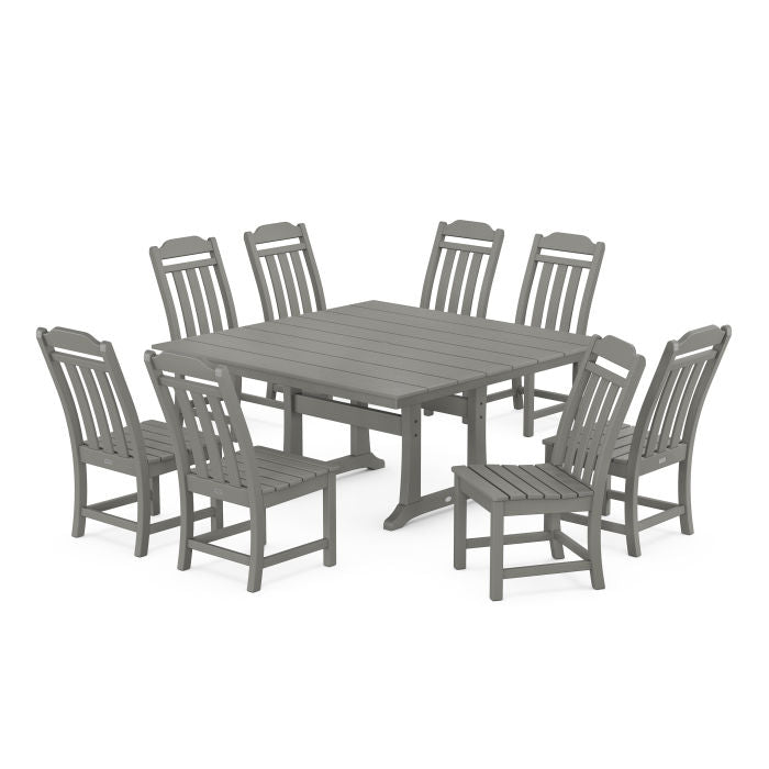 Country Living 9-Piece Square Farmhouse Side Chair Dining Set with Trestle Legs