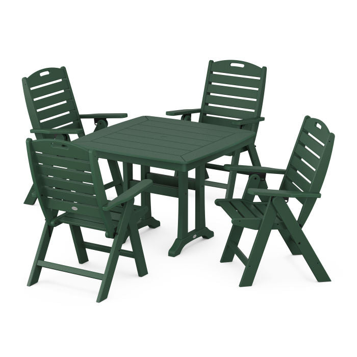 Nautical Folding Highback Chair 5-Piece Dining Set with Trestle Legs