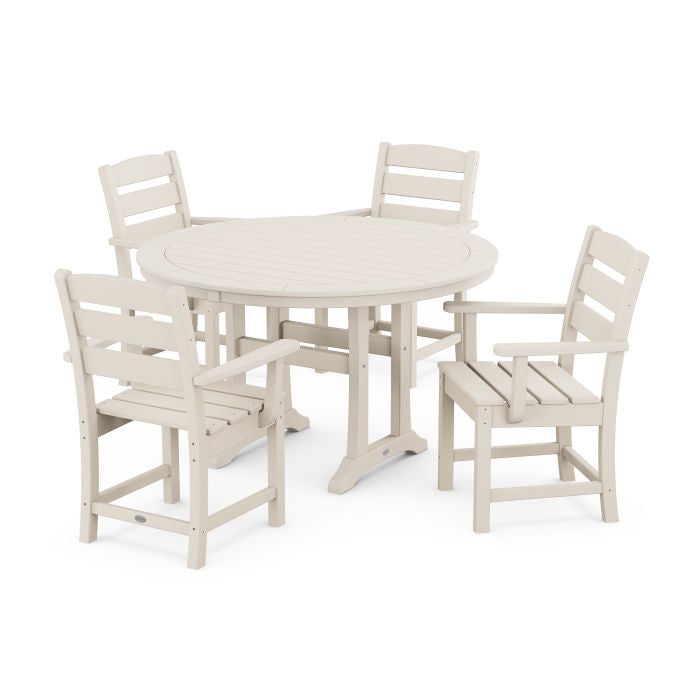 Lakeside 5-Piece Round Dining Set with Trestle Legs