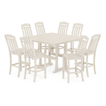 Country Living 9-Piece Square Farmhouse Side Chair Bar Set with Trestle Legs