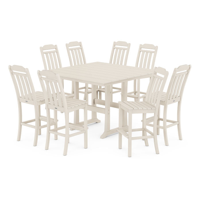 Country Living 9-Piece Square Farmhouse Side Chair Bar Set with Trestle Legs