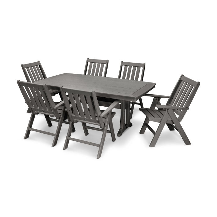 Vineyard Folding Chair 7-Piece Nautical Dining Set with Trestle Legs