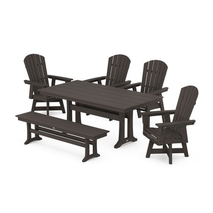 Nautical Adirondack Swivel 6-Piece Farmhouse Dining Set With Trestle Legs in Vintage Finish