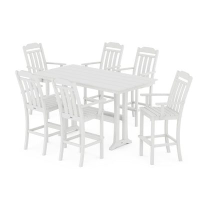 Country Living Arm Chair 7-Piece Farmhouse Bar Set with Trestle Legs