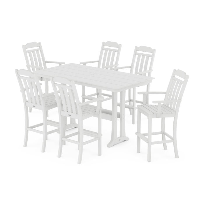 Country Living Arm Chair 7-Piece Farmhouse Bar Set with Trestle Legs
