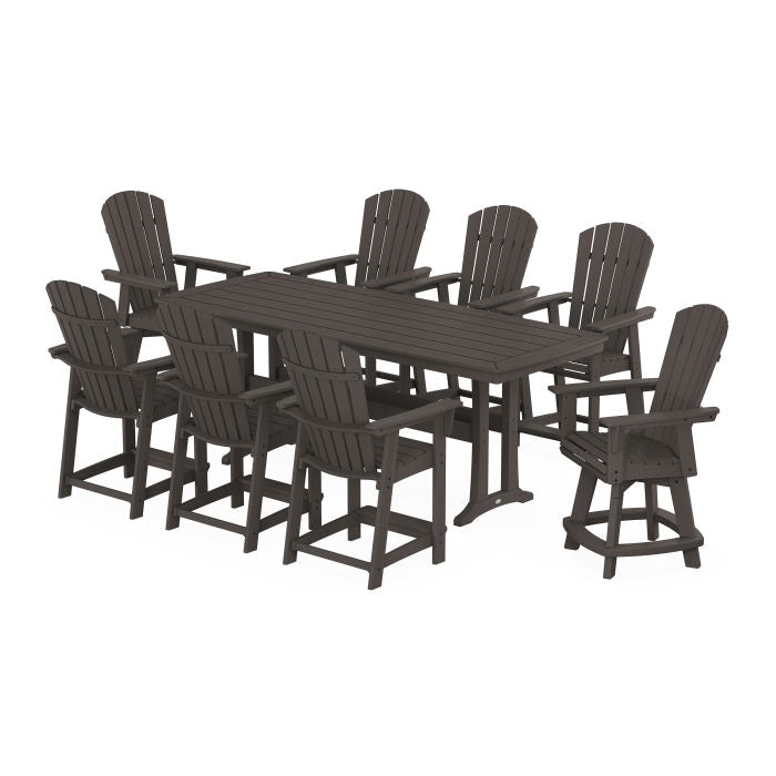 Nautical Curveback Adirondack Swivel 9-Piece Counter Set with Trestle Legs in Vintage Finish