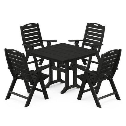 Nautical Folding Highback Chair 5-Piece Farmhouse Trestle Dining Set