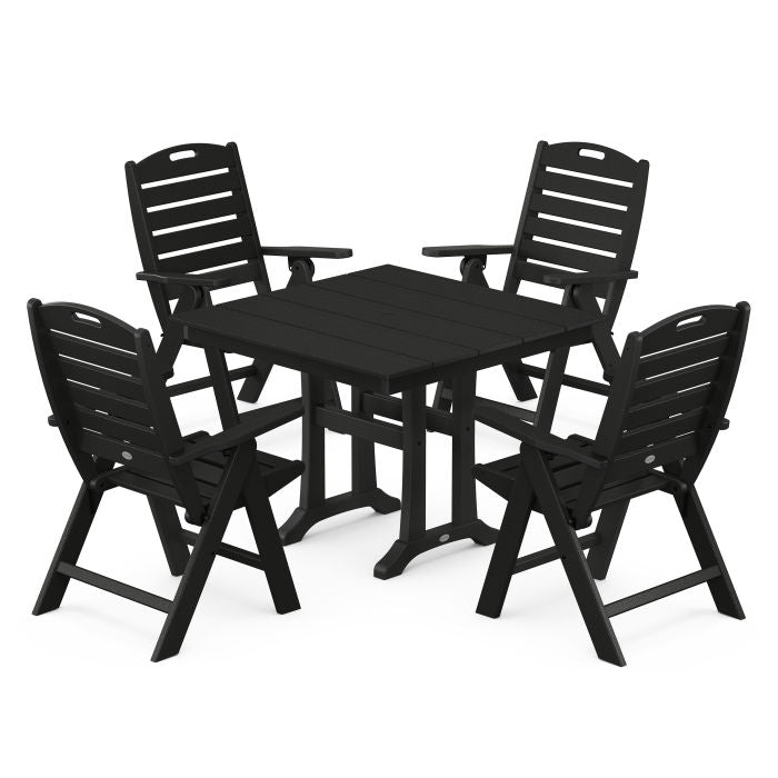 Nautical Folding Highback Chair 5-Piece Farmhouse Trestle Dining Set