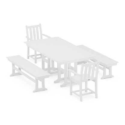Traditional Garden 5-Piece Farmhouse Dining Set with Benches