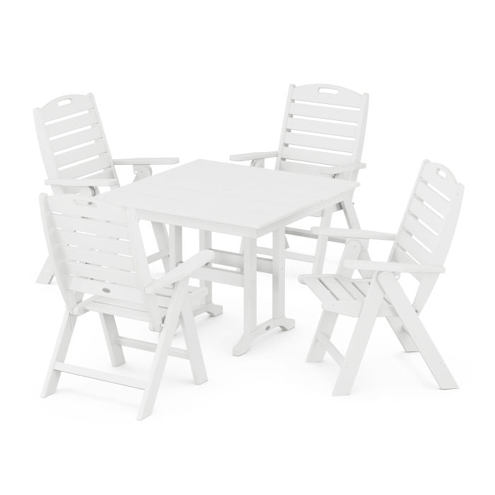 Nautical Folding Highback Chair 5-Piece Farmhouse Dining Set