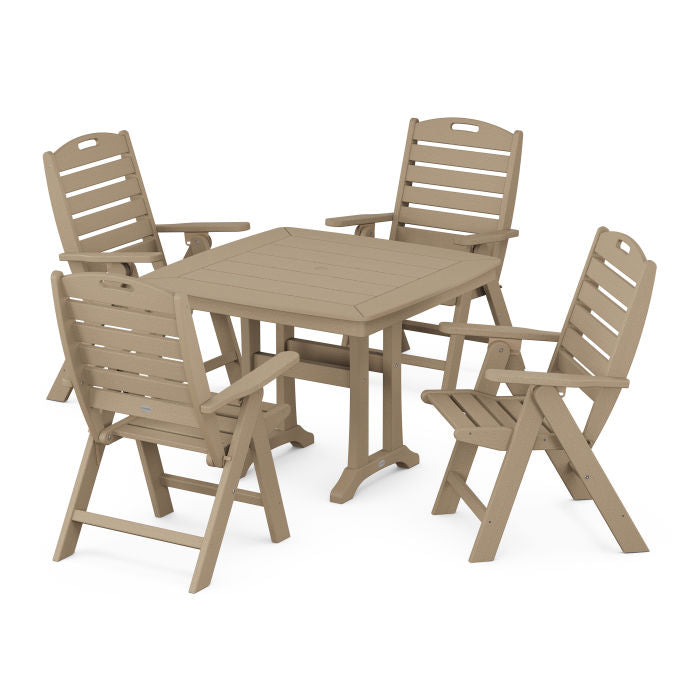 Nautical Folding Highback Chair 5-Piece Dining Set with Trestle Legs in Vintage Finish