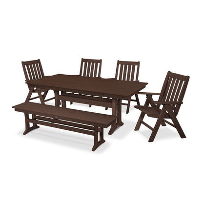 Vineyard 6-Piece Farmhouse Trestle Folding Dining Set with Bench
